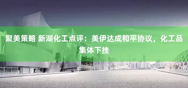 聚美策略 新湖化工点评：美伊达成和平协议，化工品集体下挫